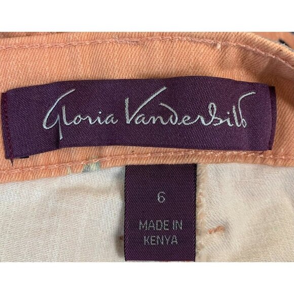 Gloria Vanderbilt Pants Size 6 Coral Floral Capri Cuffed Button Logo Women New - Picture 8 of 10